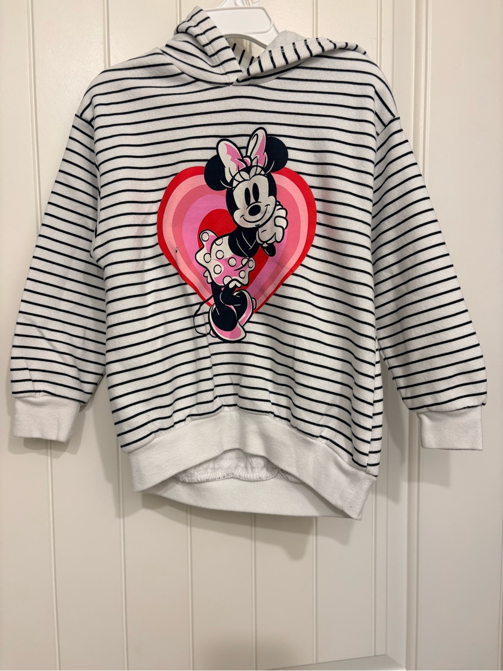 Old Navy Girls Minnie Mouse Hoodie 4T Black White Stripe Pink Heart Sweatshirt